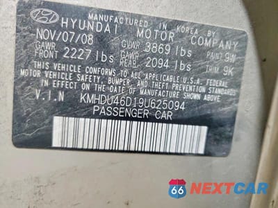 Zdjęcie 12 z 12 samochodu: 2009 HYUNDAI ELANTRA GLS VIN:KMHDU46D19U625094 - miniatura