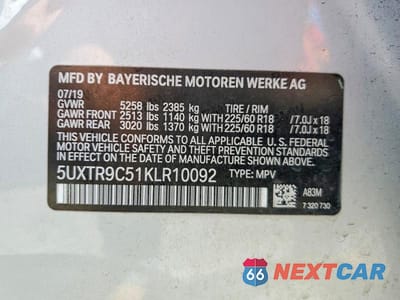 Zdjęcie 14 z 14 samochodu: 2019 BMW X3 XDRIVE30I VIN:5UXTR9C51KLR10092 - miniatura