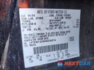 Zdjęcie 12 z 12 samochodu: 2004 FORD F150 SUPERCREW VIN:1FTPW145X4KD36516 - miniatura