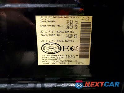Zdjęcie 13 z 13 samochodu: 2015 NISSAN MURANO S VIN:5N1AZ2MHXFN232778 - miniatura