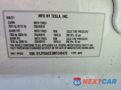 Zdjęcie 12 z 12 samochodu: 2021 TESLA MODEL Y VIN:5YJYGAEE3MF248470 - miniatura