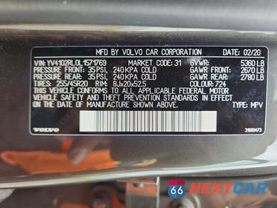 Zdjęcie 13 z 13 samochodu: 2020 VOLVO XC60 T5 INSCRIPTION VIN:YV4102RL0L1571769 - miniatura