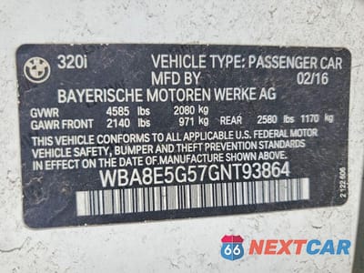Zdjęcie 13 z 13 samochodu: 2016 BMW 320 XI VIN:WBA8E5G57GNT93864 - miniatura