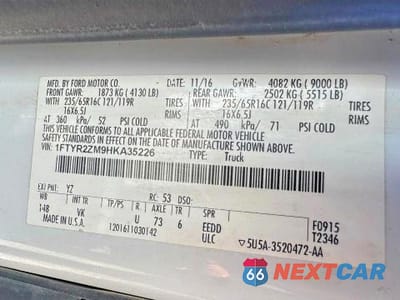 Zdjęcie 10 z 10 samochodu: 2017 FORD TRANSIT T-250 VIN:1FTYR2ZM9HKA35226 - miniatura