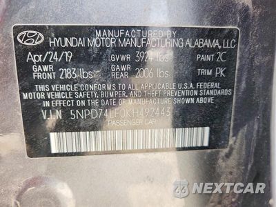 Zdjęcie 13 z 13 samochodu: 2019 HYUNDAI ELANTRA SE VIN:5NPD74LF0KH492443 - miniatura