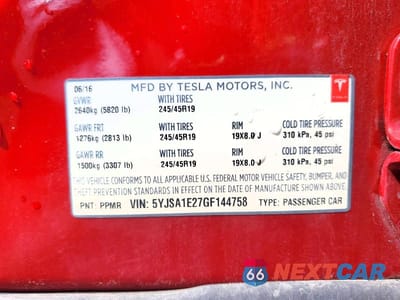 Zdjęcie 12 z 12 samochodu: 2016 TESLA MODEL S VIN:5YJSA1E27GF144758 - miniatura
