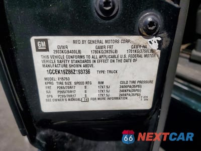 Zdjęcie 12 z 12 samochodu: 2006 CHEVROLET SILVERADO K1500 VIN:1GCEK19Z86Z193736 - miniatura