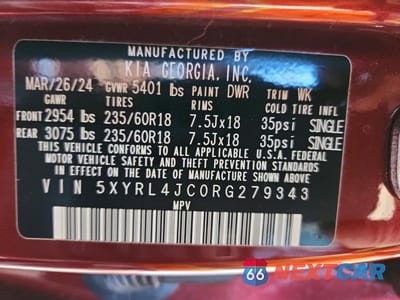 Zdjęcie 13 z 13 samochodu: 2024 KIA SORENTO S VIN:5XYRL4JC0RG279343 - miniatura