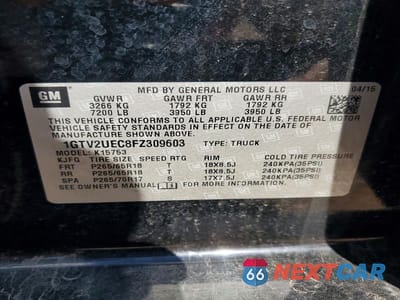 Zdjęcie 12 z 12 samochodu: 2015 GMC SIERRA K1500 SLE VIN:1GTV2UEC8FZ309603 - miniatura