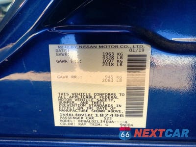 Zdjęcie 12 z 12 samochodu: 2019 NISSAN ALTIMA S VIN:1N4BL4BV1KC187496 - miniatura