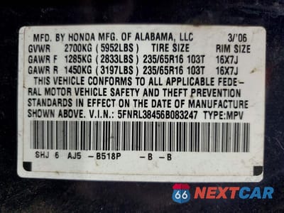Zdjęcie 13 z 13 samochodu: 2006 HONDA ODYSSEY EX VIN:5FNRL38456B083247 - miniatura