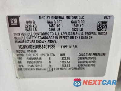 Zdjęcie 13 z 13 samochodu: 2011 CHEVROLET TRAVERSE LT VIN:1GNKVGED0BJ401938 - miniatura