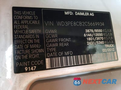 Zdjęcie 12 z 12 samochodu: 2012 MERCEDES BENZ SPRINTER 2500 DELIVERY VAN VIN:WD3PE8CB2C5669934 - miniatura