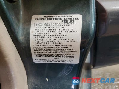 Zdjęcie 13 z 13 samochodu: 2003 ISUZU RODEO S VIN:4S2CK58W434303460 - miniatura