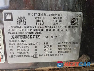 Zdjęcie 14 z 14 samochodu: 2014 BUICK ENCLAVE PREMIUM VIN:5GAKRBKD8EJ247120 - miniatura