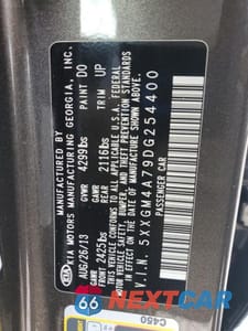 Zdjęcie 12 z 12 samochodu: 2013 KIA OPTIMA LX VIN:5XXGM4A79DG254400 - miniatura
