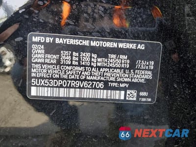 Zdjęcie 14 z 14 samochodu: 2024 BMW X3 XDRIVE30I VIN:5UX53DP07R9V62706 - miniatura