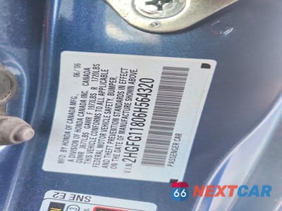 Zdjęcie 13 z 13 samochodu: 2006 HONDA CIVIC EX VIN:2HGFG11806H564320 - miniatura