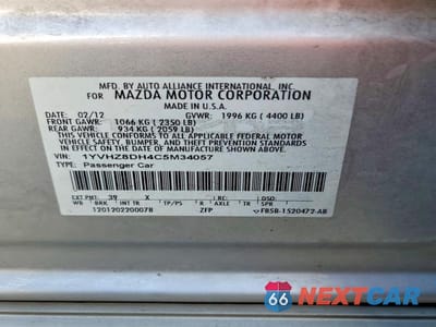 Zdjęcie 12 z 12 samochodu: 2012 MAZDA 6 I VIN:1YVHZ8DH4C5M34057 - miniatura