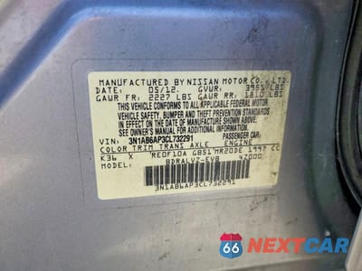 Zdjęcie 12 z 12 samochodu: 2012 NISSAN SENTRA 2.0 VIN:3N1AB6AP3CL732291 - miniatura