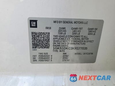 Zdjęcie 13 z 13 samochodu: 2019 GMC YUKON SLT VIN:1GKS1DKC3KR177035 - miniatura