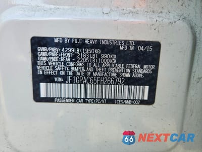 Zdjęcie 13 z 13 samochodu: 2015 SUBARU IMPREZA PREMIUM VIN:JF1GPAC65FH266792 - miniatura