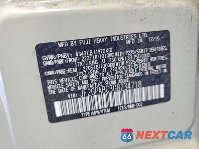 Zdjęcie 13 z 13 samochodu: 2016 SUBARU CROSSTREK PREMIUM VIN:JF2GPABC3G8234718 - miniatura