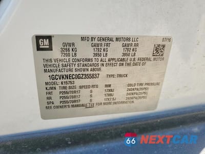 Zdjęcie 12 z 12 samochodu: 2016 CHEVROLET SILVERADO K1500 VIN:1GCVKNEC0GZ355837 - miniatura
