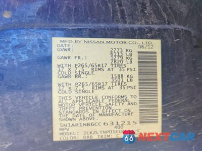 Zdjęcie 13 z 13 samochodu: 2012 NISSAN PATHFINDER S VIN:5N1AR1NB6CC631215 - miniatura