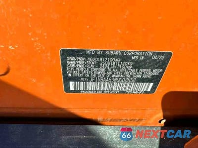 Zdjęcie 10 z 10 samochodu: 2022 SUBARU WRX VIN:JF1VBAA63N9008658 - miniatura