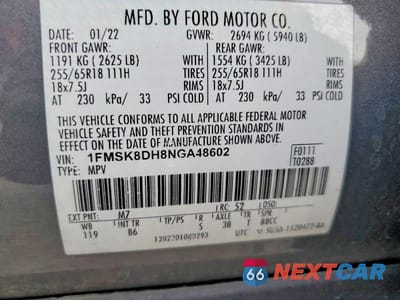 Zdjęcie 13 z 13 samochodu: 2022 FORD EXPLORER XLT VIN:1FMSK8DH8NGA48602 - miniatura