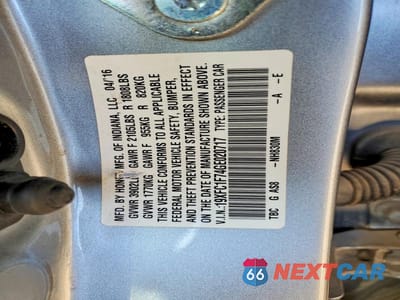 Zdjęcie 12 z 12 samochodu: 2016 HONDA CIVIC EXL VIN:19XFC1F74GE020717 - miniatura