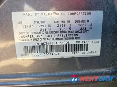 Zdjęcie 12 z 12 samochodu: 2008 MAZDA 3 HATCHBACK VIN:JM1BK344881865208 - miniatura