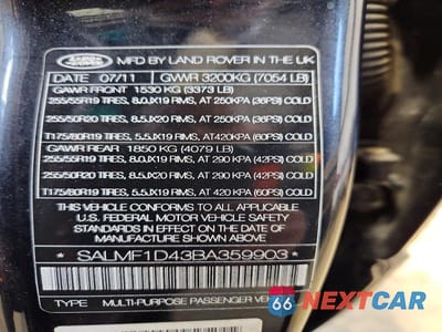 Zdjęcie 13 z 13 samochodu: 2011 LAND ROVER RANGE ROVER HSE LUXURY VIN:SALMF1D43BA359903 - miniatura