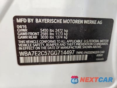 Zdjęcie 12 z 12 samochodu: 2016 BMW 740 I VIN:WBA7E2C57GG714497 - miniatura