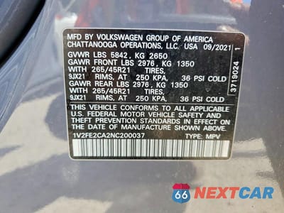 Zdjęcie 14 z 14 samochodu: 2022 VOLKSWAGEN ATLAS CROSS SPORT SEL PREMIUM R-LINE VIN:1V2FE2CA2NC200037 - miniatura