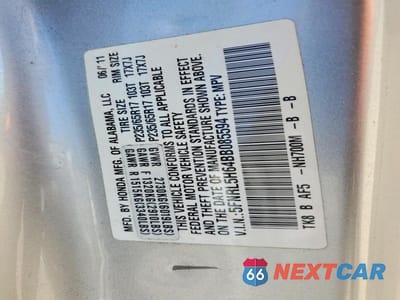 Zdjęcie 13 z 13 samochodu: 2011 HONDA ODYSSEY EXL VIN:5FNRL5H64BB085594 - miniatura