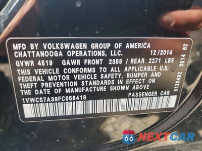 Zdjęcie 12 z 12 samochodu: 2015 VOLKSWAGEN PASSAT SEL VIN:1VWCS7A39FC056418 - miniatura