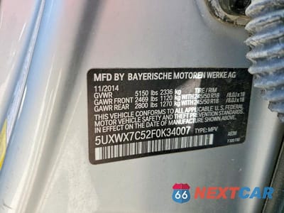 Zdjęcie 13 z 13 samochodu: 2015 BMW X3 XDRIVE35I VIN:5UXWX7C52F0K34007 - miniatura