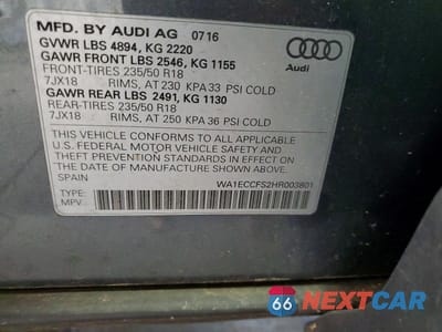 Zdjęcie 13 z 13 samochodu: 2017 AUDI Q3 PREMIUM VIN:WA1ECCFS2HR003801 - miniatura