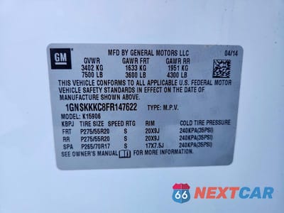 Zdjęcie 13 z 13 samochodu: 2015 CHEVROLET SUBURBAN K1500 LTZ VIN:1GNSKKKC8FR147622 - miniatura
