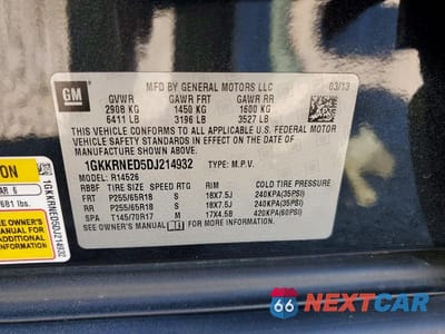 Zdjęcie 13 z 13 samochodu: 2013 GMC ACADIA SLE VIN:1GKKRNED5DJ214932 - miniatura