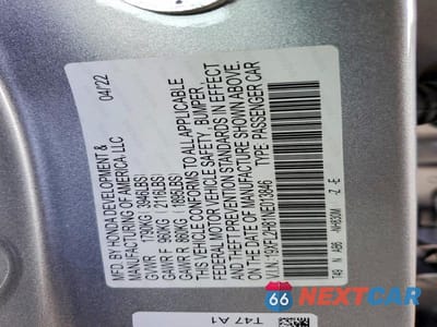 Zdjęcie 12 z 12 samochodu: 2022 HONDA CIVIC SPORT VIN:19XFL2H81NE013846 - miniatura