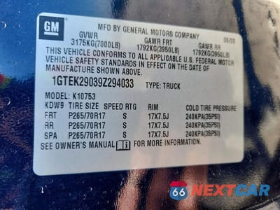 Zdjęcie 12 z 12 samochodu: 2009 GMC SIERRA K1500 SLE VIN:1GTEK29039Z294033 - miniatura