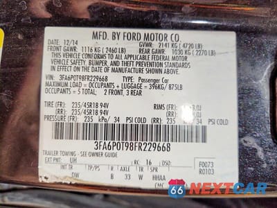 Zdjęcie 12 z 12 samochodu: 2015 FORD FUSION SE VIN:3FA6P0T98FR229668 - miniatura