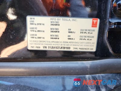 Zdjęcie 12 z 12 samochodu: 2018 TESLA MODEL S VIN:5YJSA1E27JF281559 - miniatura