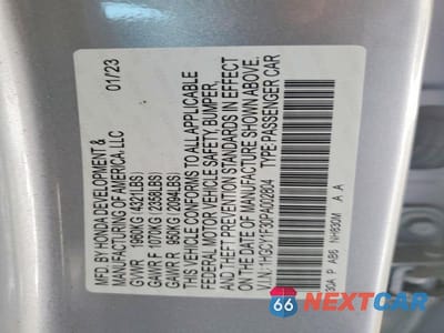 Zdjęcie 12 z 12 samochodu: 2023 HONDA ACCORD EX VIN:1HGCY1F30PA002804 - miniatura