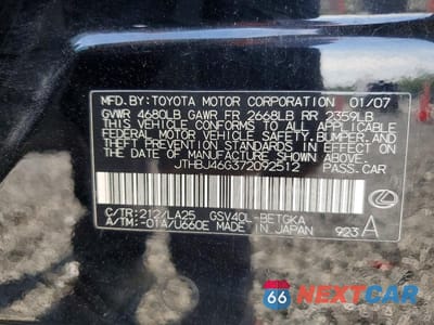 Zdjęcie 12 z 12 samochodu: 2007 LEXUS ES 350 BASE VIN:JTHBJ46G372092512 - miniatura