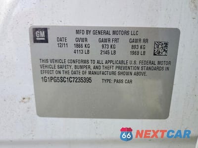 Zdjęcie 12 z 12 samochodu: 2012 CHEVROLET CRUZE LT VIN:1G1PG5SC1C7235395 - miniatura