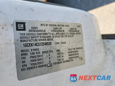 Zdjęcie 13 z 13 samochodu: 2007 CHEVROLET SILVERADO K1500 VIN:1GCEK14C37Z548526 - miniatura